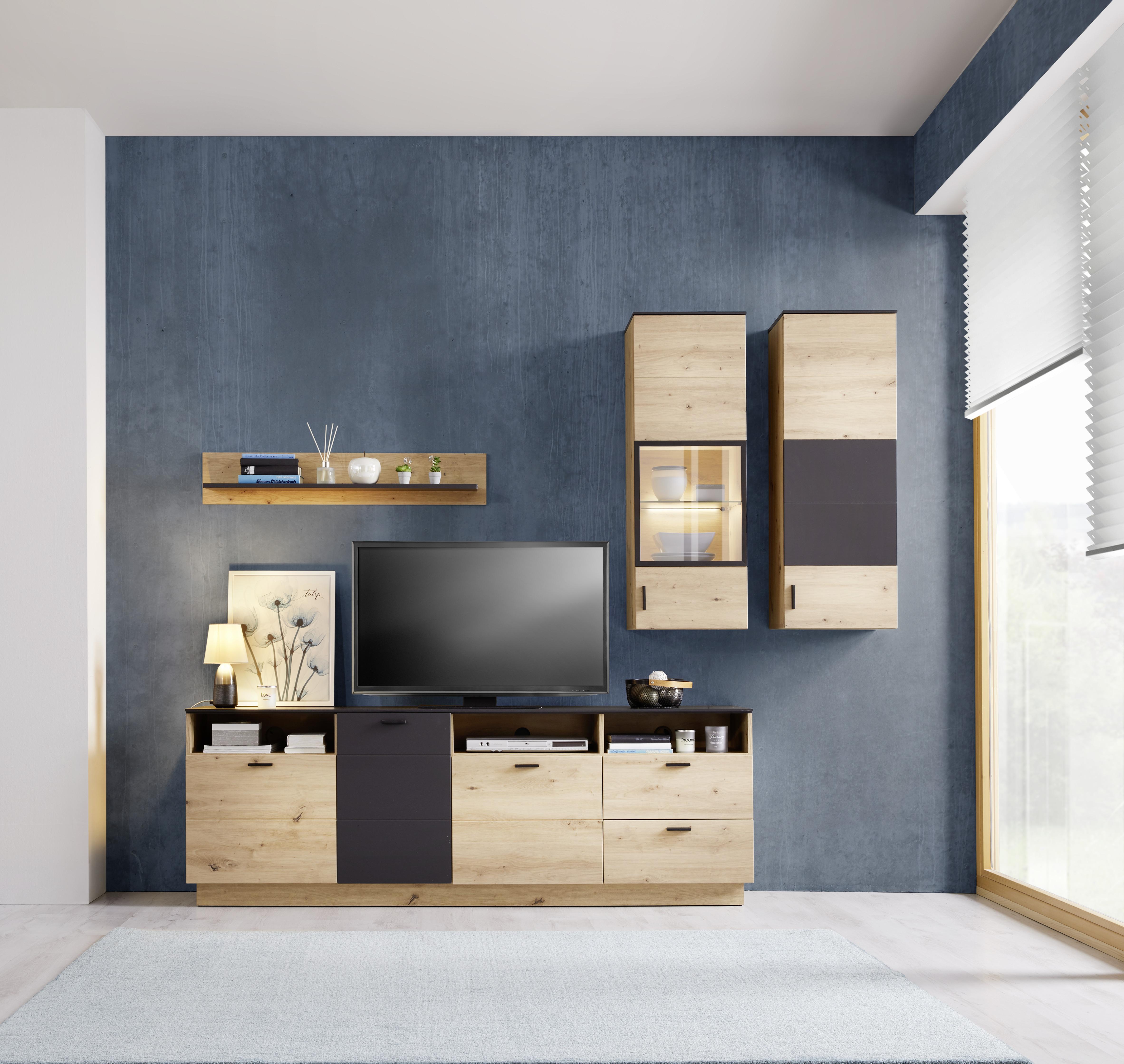 Wohnkombination Modern 4 -Teilig. Tonale 3, Eiche Dekor/Grau - MODERN (240,4/207,6/40cm)