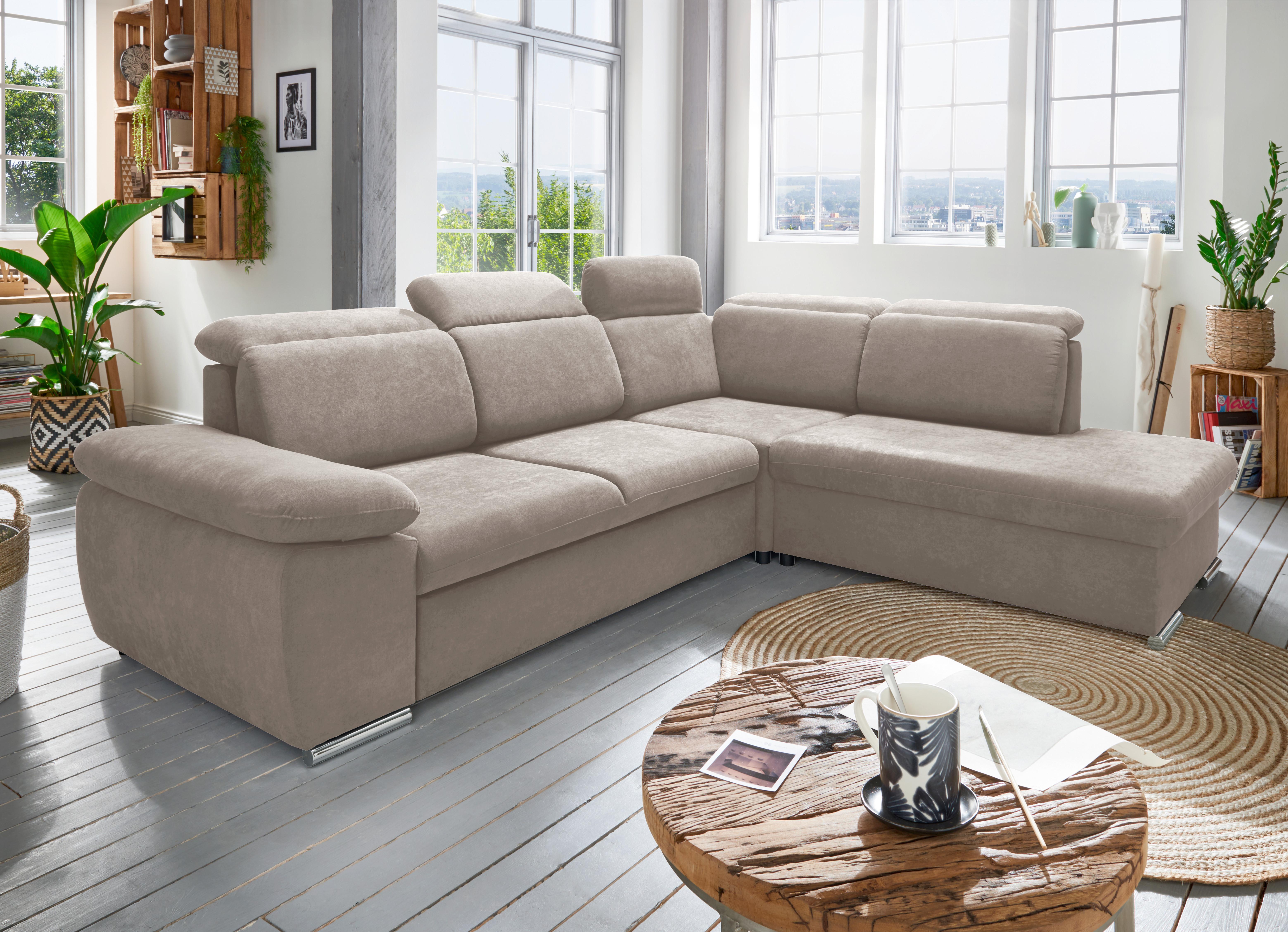 Ecksofa Vasto Taupe S: 283x228 cm - Taupe/Chromfarben, Design, Textil (283/228cm) - Livetastic