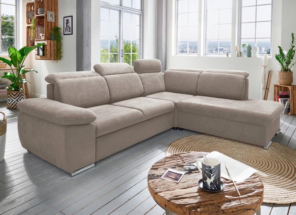 Ecksofa Vasto Taupe S: 283x228 cm - Taupe/Chromfarben, Design, Textil (283/228cm) - Livetastic