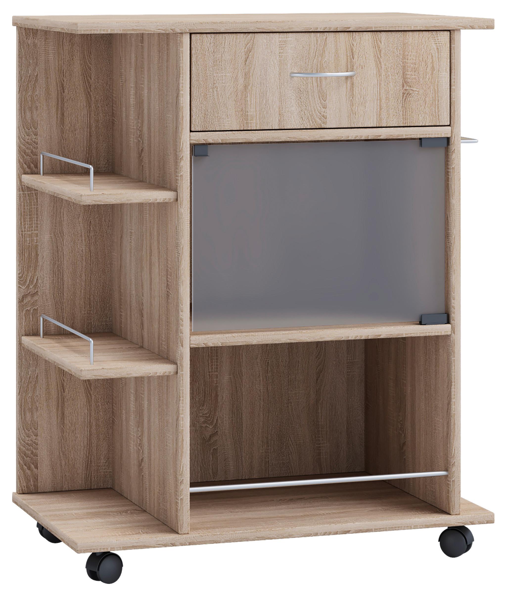 Allzweckwagen Pocis - Sonoma Eiche, Design, Glas/Holzwerkstoff (65/39/80cm) - MID.YOU