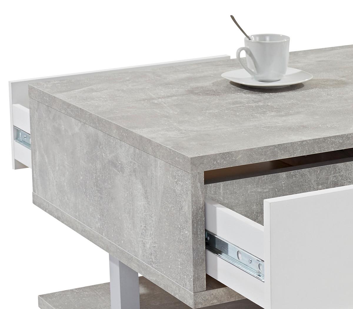 Couchtisch Mit Stauraum + Rollen Quattro Betonoptik/weiß - Weiß/Grau, MODERN, Holzwerkstoff (105/45/60cm)