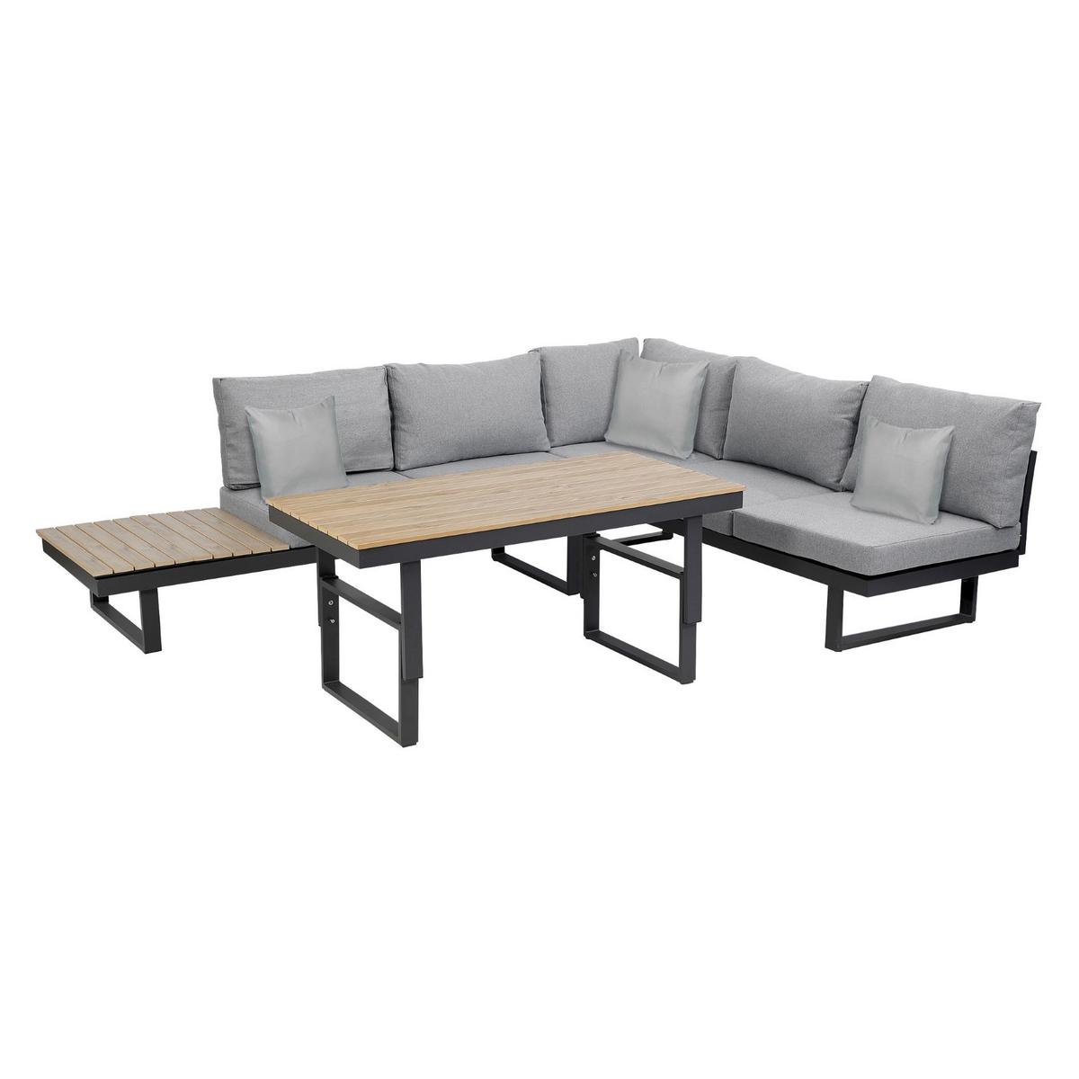 Loungegarnitur 3-Tlg San Jose aus Metall mit Kissen - Anthrazit/Braun, MODERN, Holz/Textil (210/75/210cm) - Gardenson