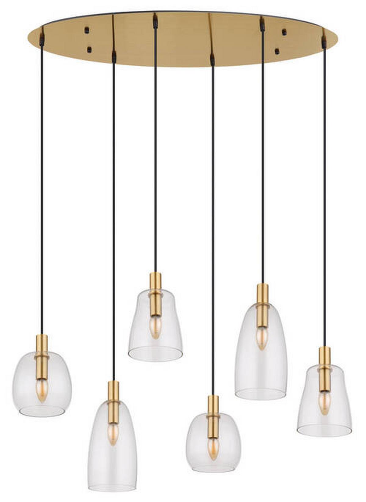 Hängeleuchte 15789-6hm - Klar/Messingfarben, KONVENTIONELL, Glas/Metall (97/32,5/130cm) - Globo