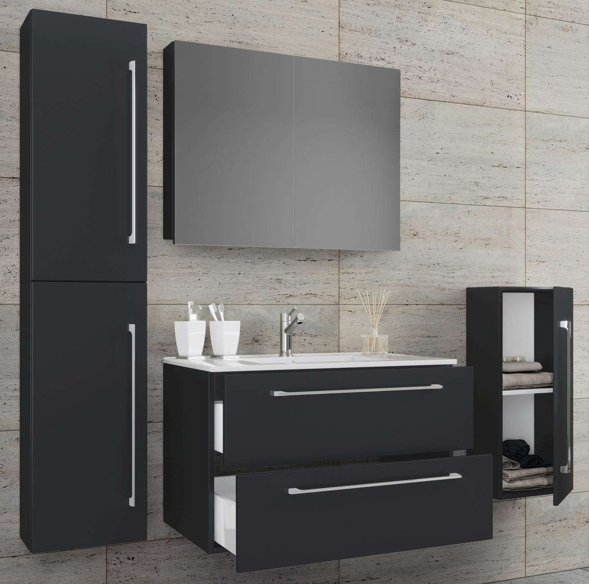Badezimmer Badinos 5-Teilig Schwarz B: 60 cm - Schwarz/Weiß, MODERN, Keramik/Holzwerkstoff (127cm) - MID.YOU