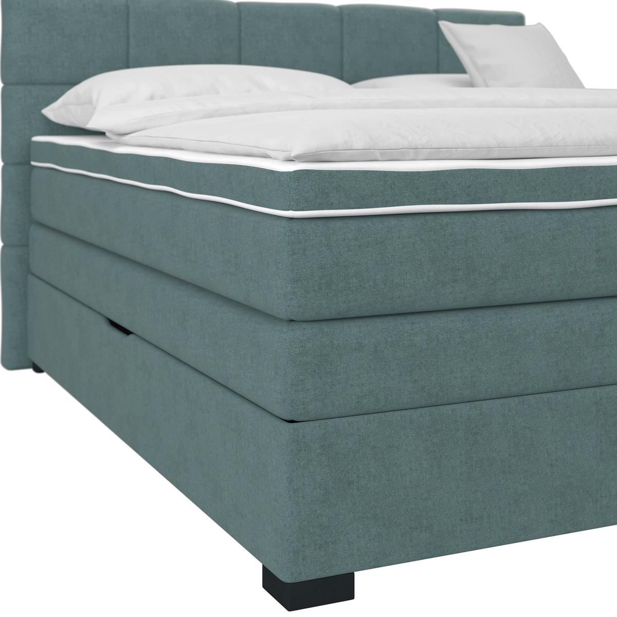 Boxspringbett mit Topper 160x200 April - Jadegrün/Schwarz, MODERN, Textil (160/200cm)