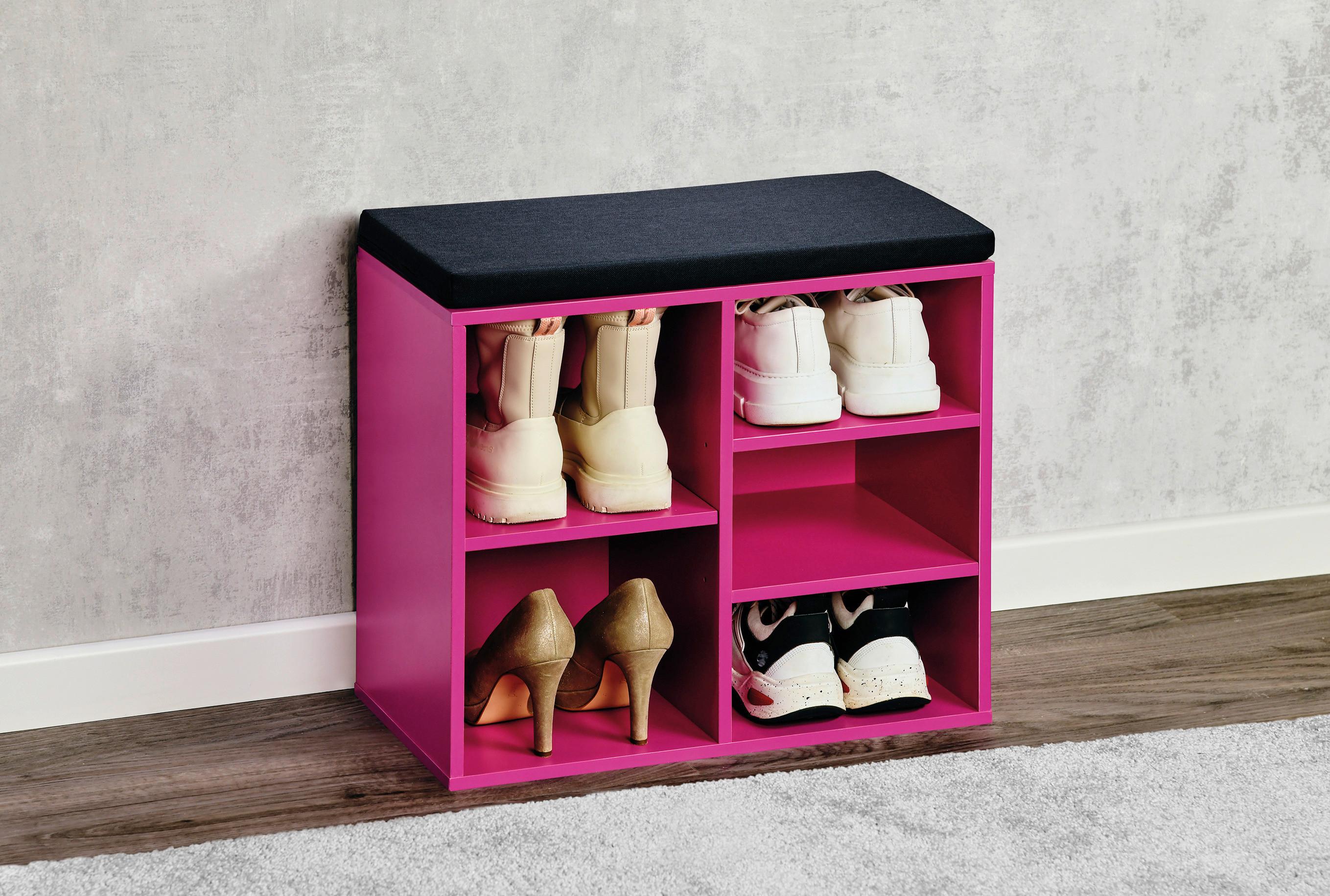 Schuhregal 4 Ablagen 5 Paar Grün H: 48 Cm - Pink/Schwarz, Basics, Holzwerkstoff/Textil (51,5/48/29,5cm) - Kesper