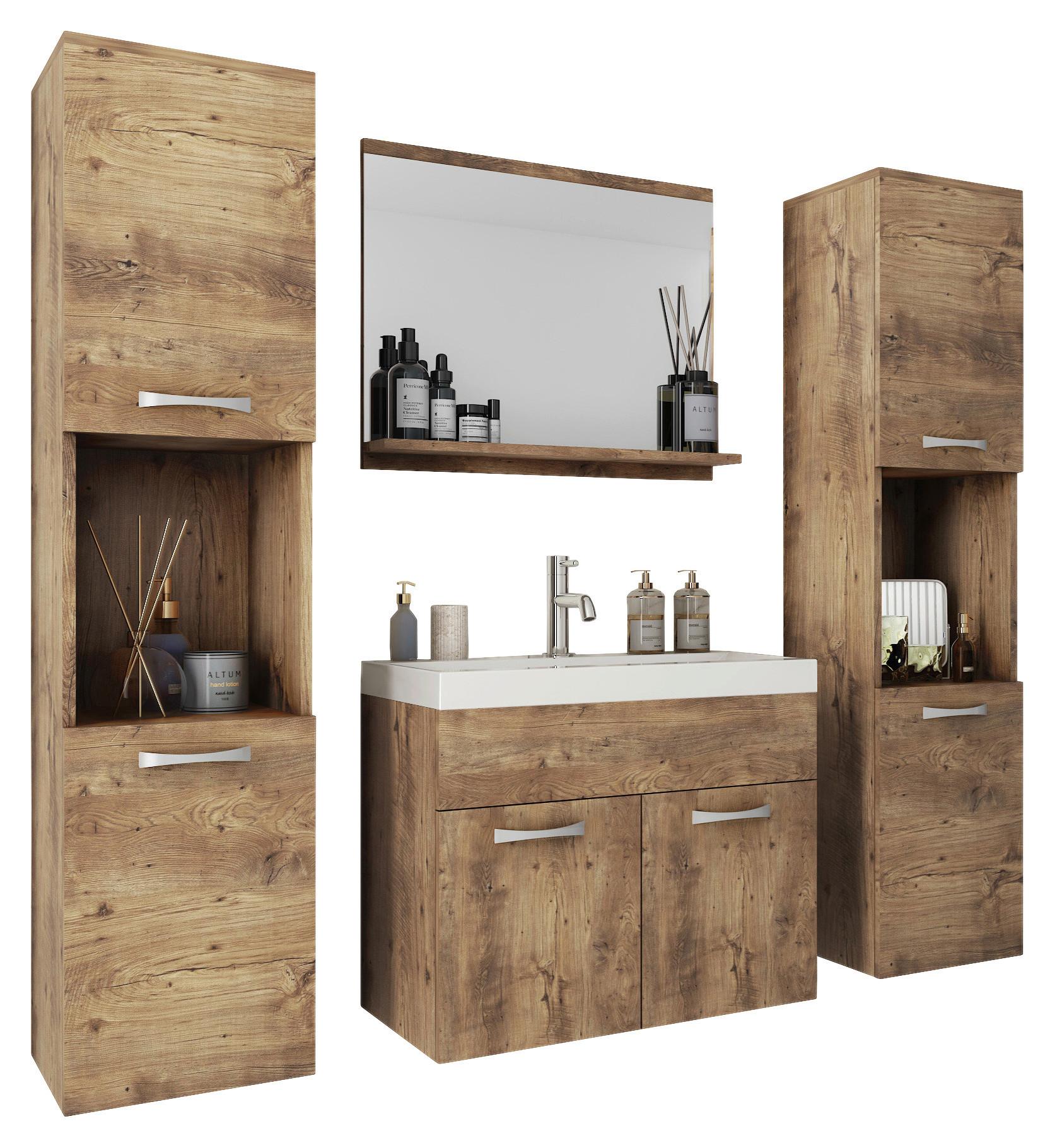 Badmöbel-Set 5-Tlg. Montreal B: 140 cm Kastanieneichefarben - Kastanienfarben/Weiß, LIFESTYLE, Holzwerkstoff (120cm) - P & B