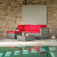 Loungegarnitur 3-Tlg Leona aus Polyrattan mit Kissen - Rot/Braun, MODERN, Glas/Kunststoff (146/199cm) - Luca Bessoni