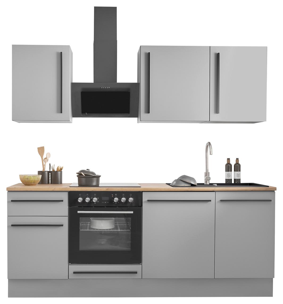 Küchenblock Denver Grau/Eiche Dekor B: 220 cm - Eichefarben/Grau, Design, Holzwerkstoff (220cm) - MID.YOU