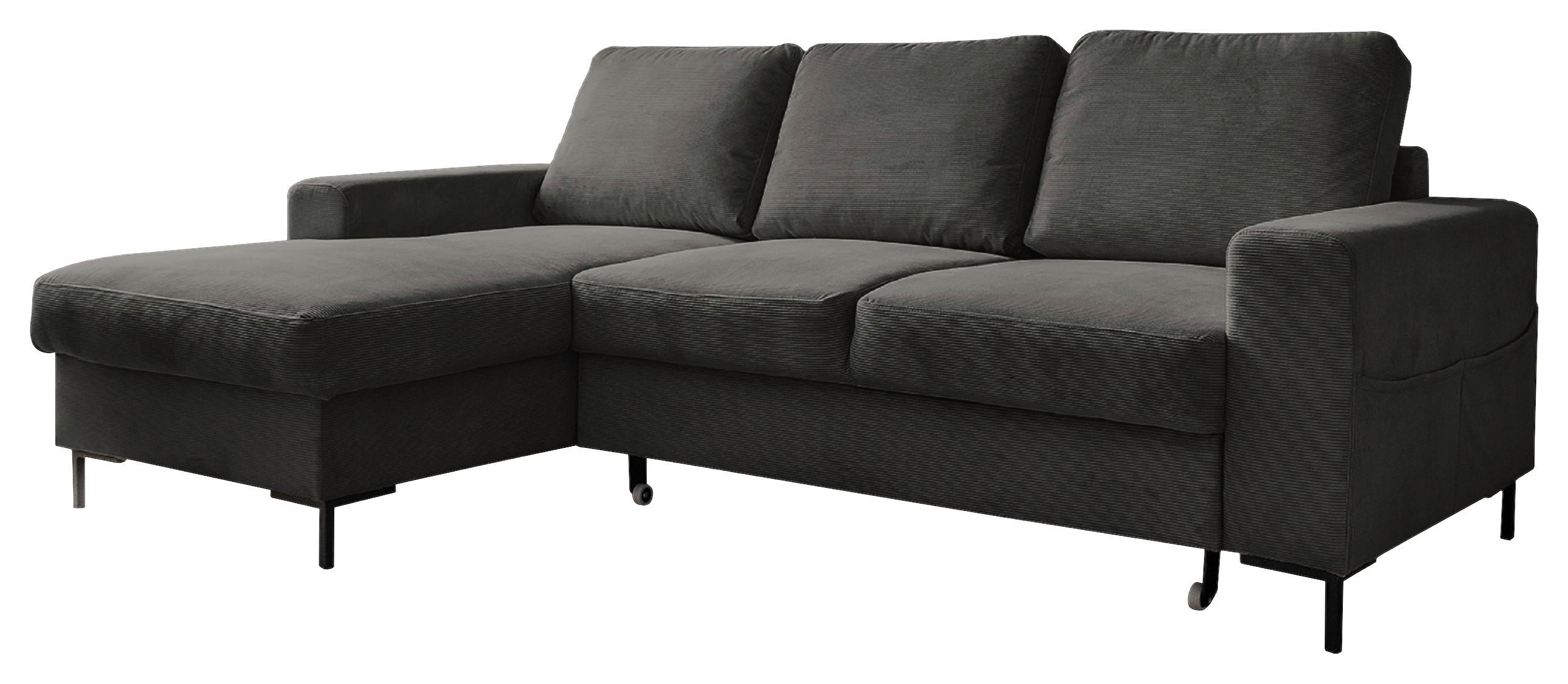 Rohová sedačka LEONIE, ľavá, sivý menčester - čierna/sivá, Modern, kov/drevo (148/236cm)