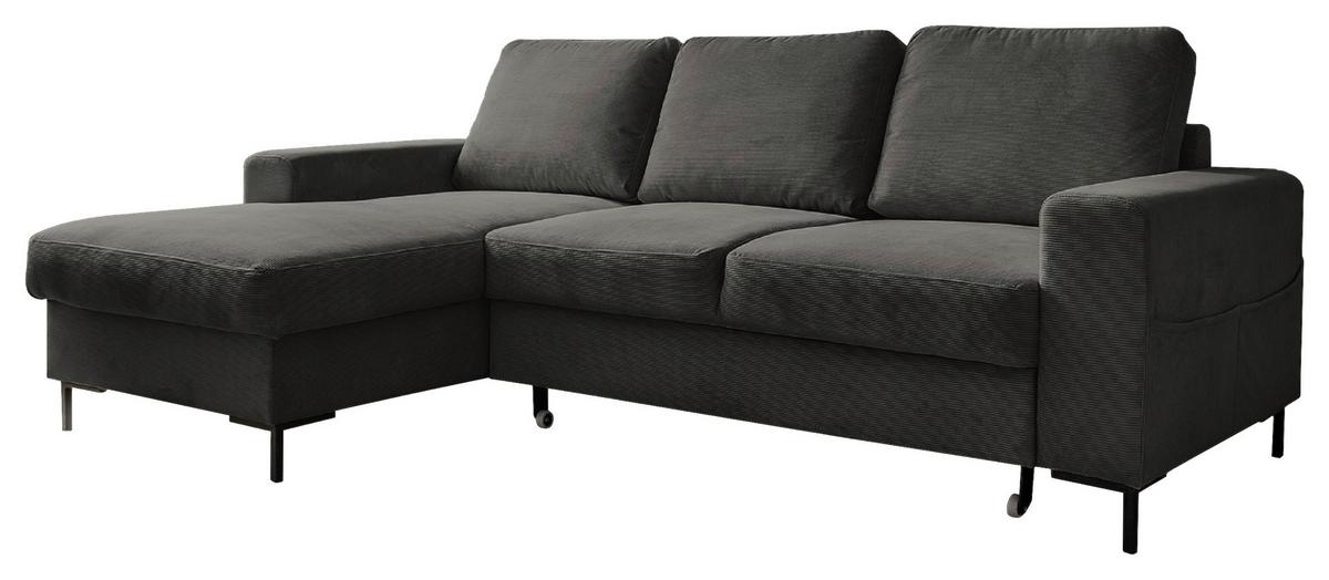 Rohová sedačka LEONIE, ľavá, sivý menčester - čierna/sivá, Modern, kov/drevo (148/236cm)