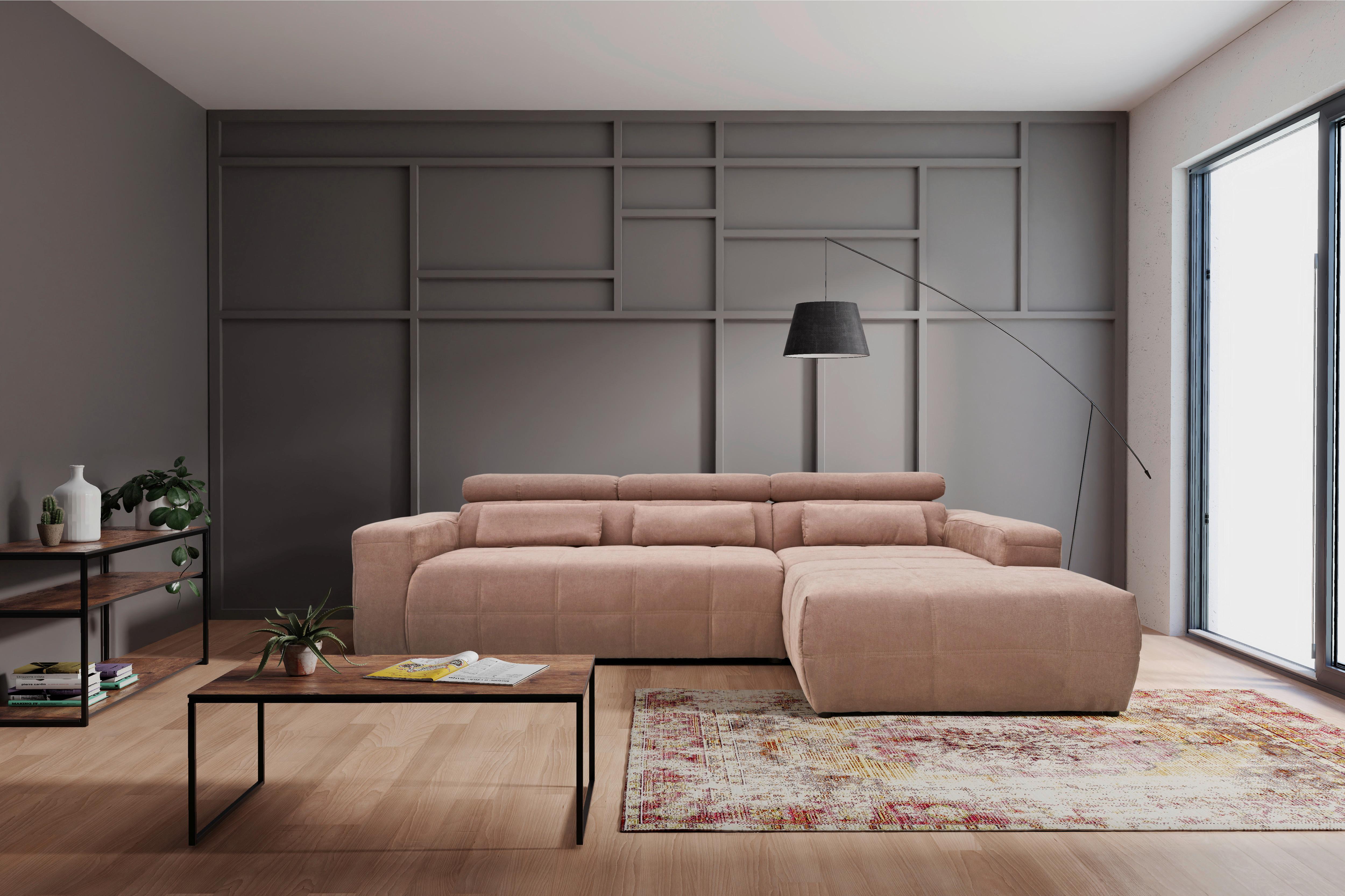 Ecksofa + Kopfteilverstellung Brandon Pink Mikrofaser - Schwarz/Rosa, Design, Textil (285/175cm) - MID.YOU