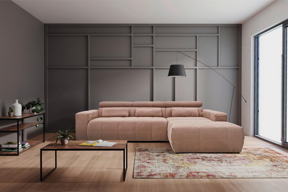 Ecksofa + Kopfteilverstellung Brandon Pink Mikrofaser - Schwarz/Rosa, Design, Textil (285/175cm) - MID.YOU