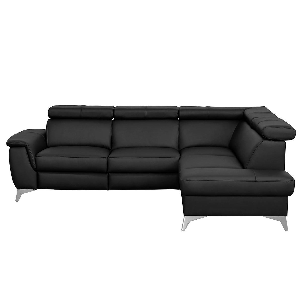 Ecksofa Lince Schwarz S: 257x197 Cm - Chromfarben/Schwarz, Design, Leder/Textil (257/197cm) - Livetastic