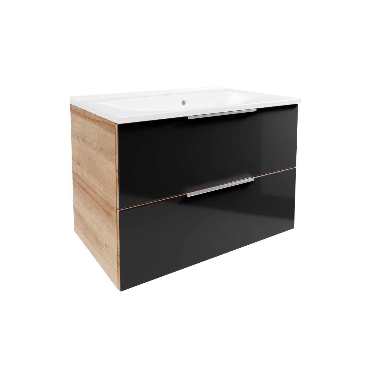 Waschtsichkombi B.Brilliant Anthrazit/Eichefarben B: 80cm - Eichefarben/Anthrazit, Basics, Glas/Holzwerkstoff (80,1/56,2/50cm) - MID.YOU