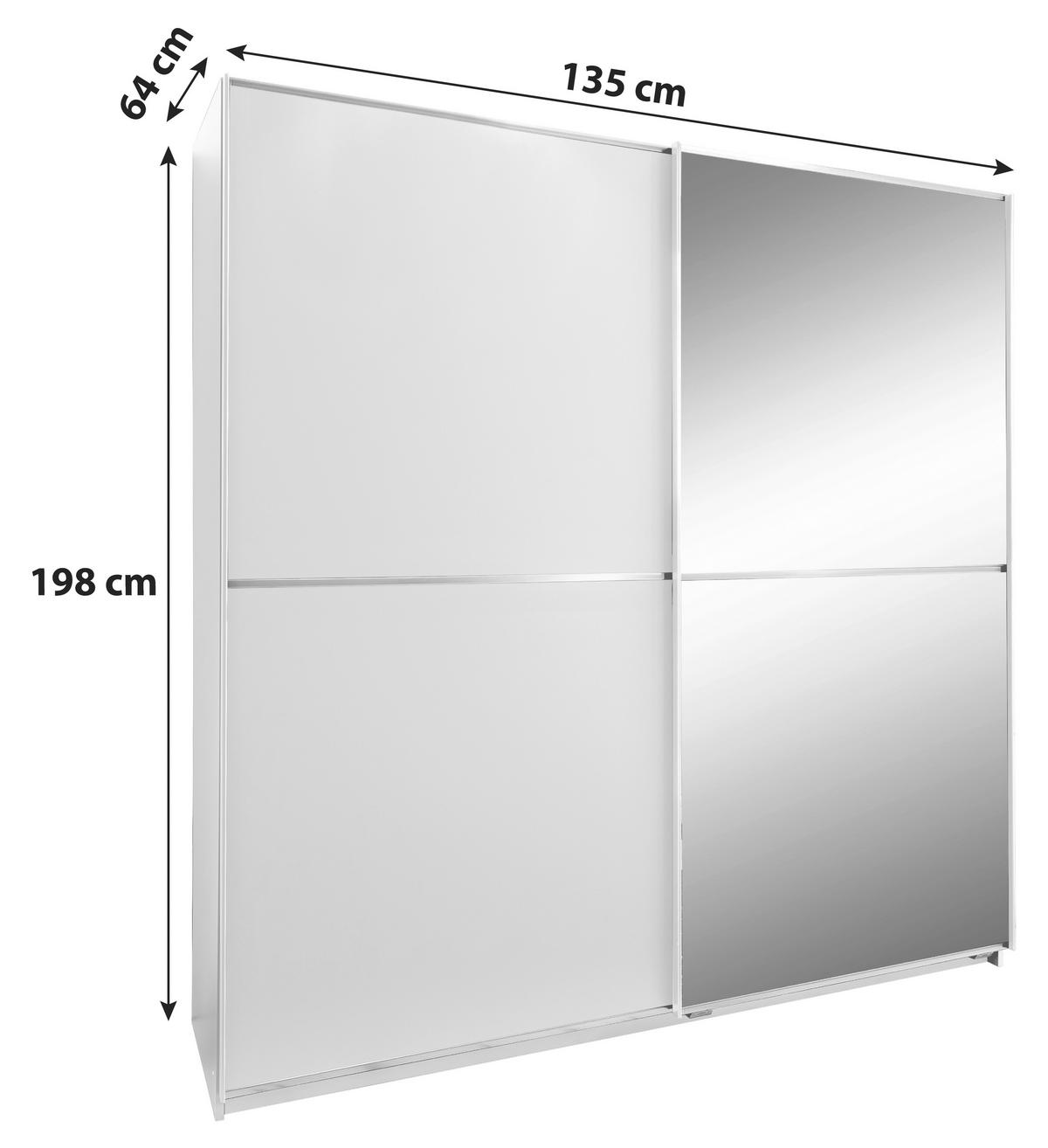 Schwebetürenschrank M. Spiegel 135cm Baden, Weiß Dekor - Weiß, Design, Glas/Holzwerkstoff (135/198/64cm) - MID.YOU