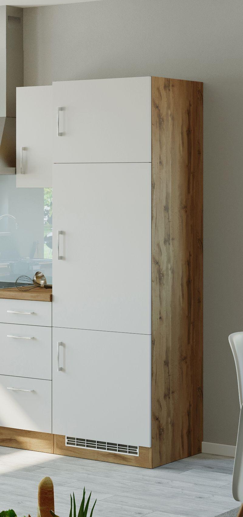 Kühlschrank-Umbauschrank B: 60 cm Weiß/ Eiche Dekor - Weiß, MODERN, Holzwerkstoff (60/200/60cm) - Held
