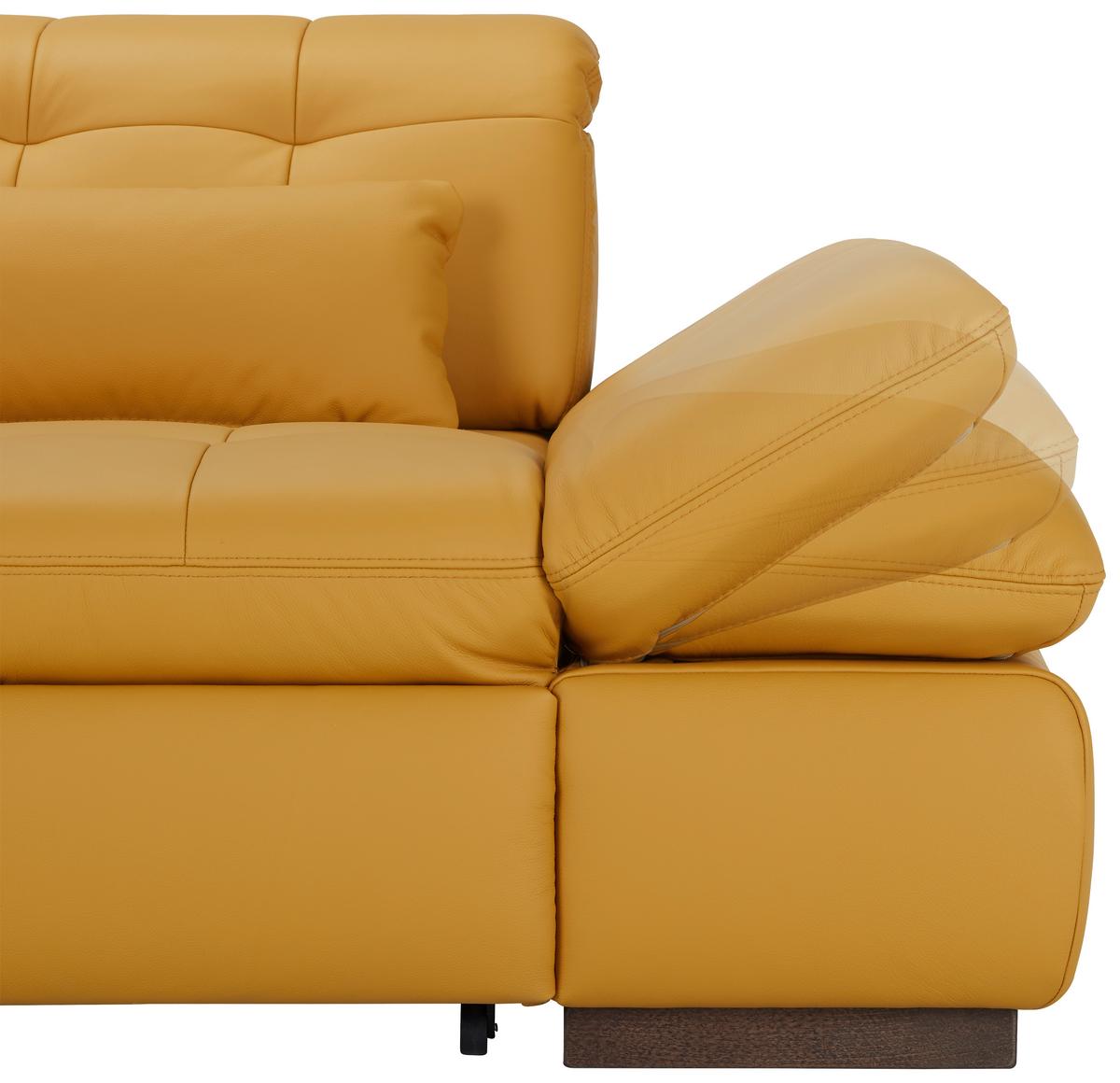 Rohová sedačka SANFINO, ľavá, kari žltá pravá koža - chrómová/kari žltá, Konventionell, kov/koža (199/305cm) - Premium Living