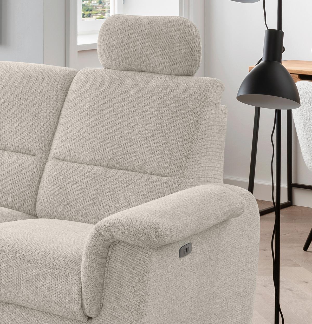 Ecksofa mit Relaxfunktion Parole Beige Chenille - Chromfarben/Beige, MODERN, Textil (236/275cm) - Livetastic