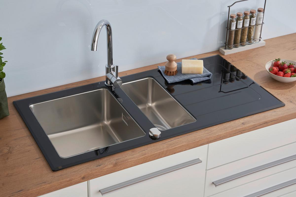 Spüle Respekta Glasspüle 100 X 50 cm - Schwarz, Trend, Glas/Metall (100/21/50cm) - Respekta