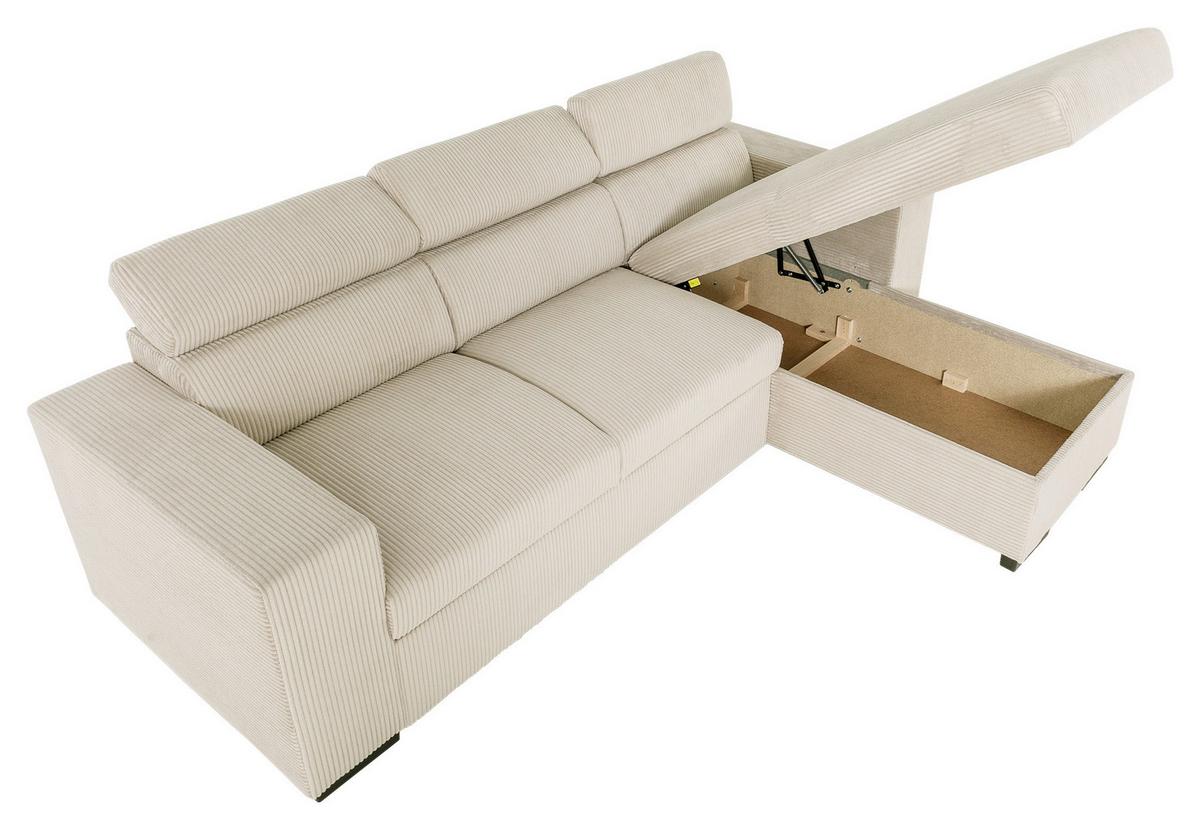 Eckschlafsofa mit Bettkasten Vicomte, creme, 237x167cm - Creme/Schwarz, KONVENTIONELL, Holz/Holzwerkstoff (237/167cm)
