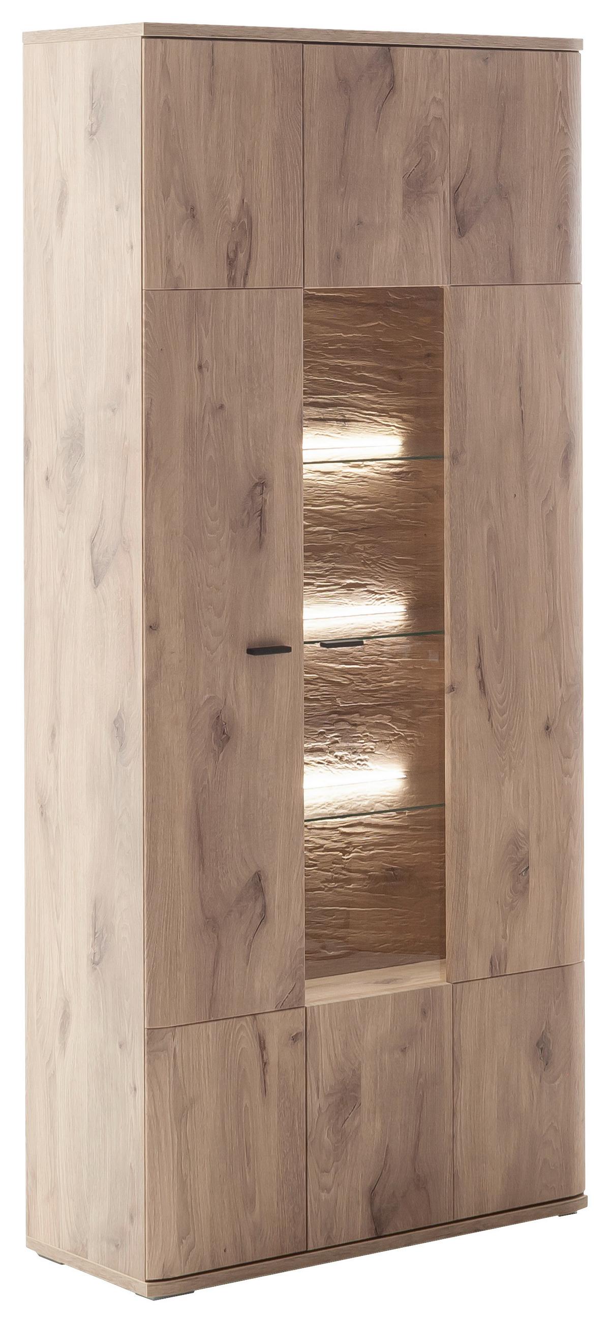 Vitrine Prato Eichefarben B: 90 cm - Eichefarben, Design, Glas/Holzwerkstoff (90/199/37cm) - MID.YOU