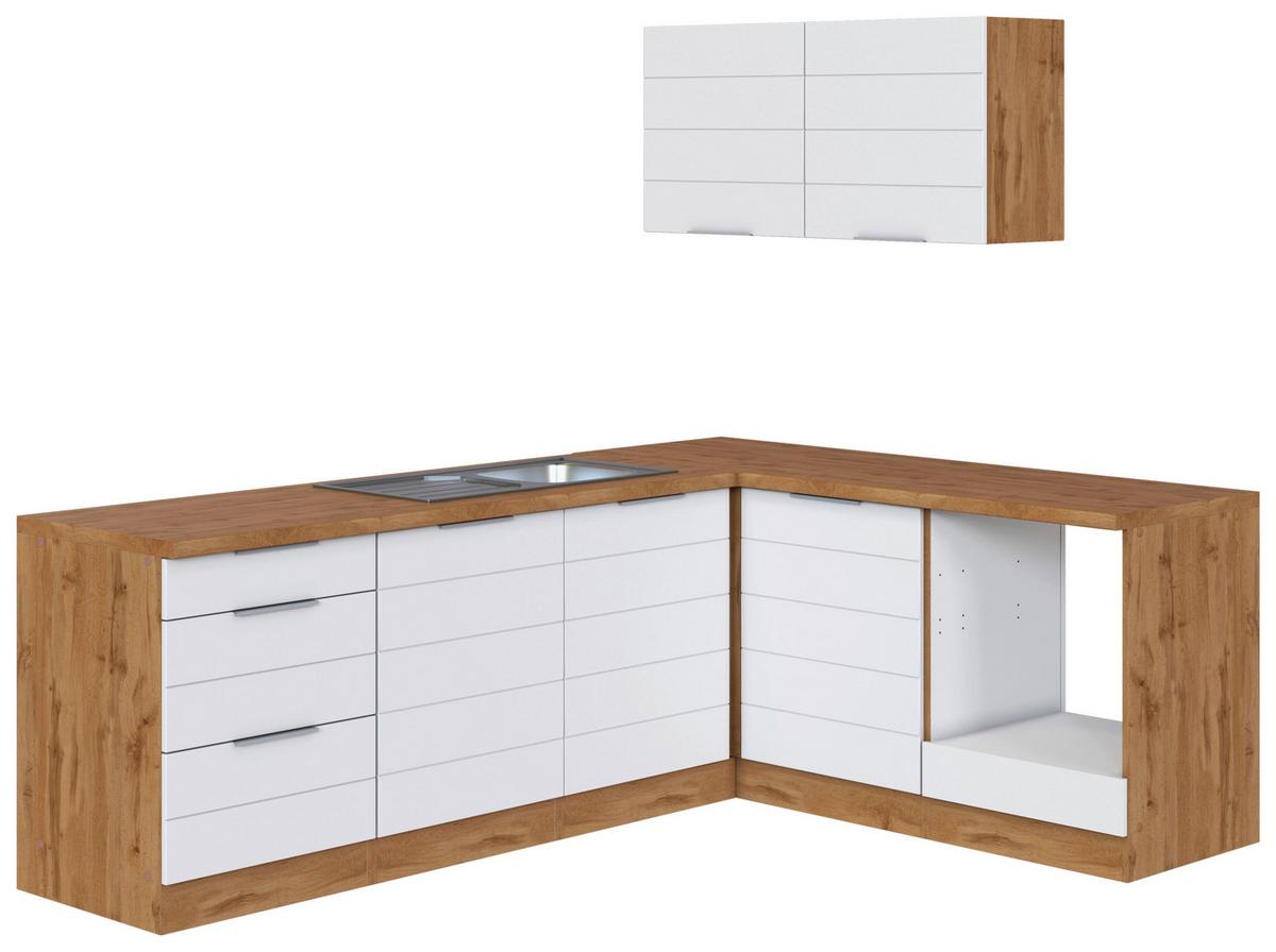 Eckküche Florenz ohne Geräte 240/180 cm Weiß/Eiche Dekor - Eiche Wotan/Weiß, Design, Holzwerkstoff (240/180cm) - Held