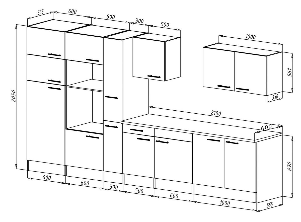 Küchenzeile ohne Geräte B: 360 cm Schwarz/Eiche Dekor - Eichefarben/Schwarz, Basics, Holzwerkstoff (360cm) - Respekta