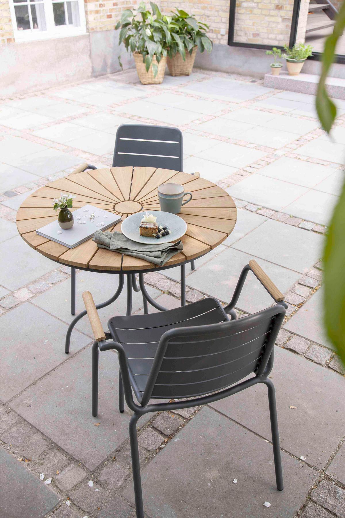 Gartentisch Ellen Teakholz ⌀ 80 cm - Anthrazit/Teakfarben, KONVENTIONELL, Holz/Metall (80/80/74cm) - Gardenson