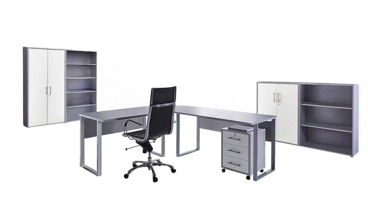 Büro Office Edition Set Grau/weiß - Weiß/Grau, MODERN, Holzwerkstoff - MID.YOU