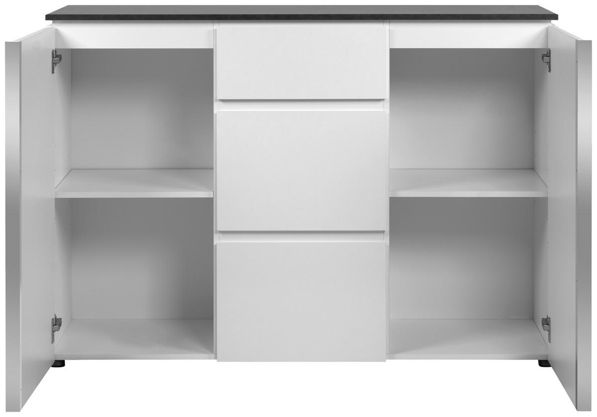 Kommode 133 Cm Brest, Weiß - Weiß Hochglanz/Silberfarben, Design, Holzwerkstoff (133/92/40cm) - Livetastic
