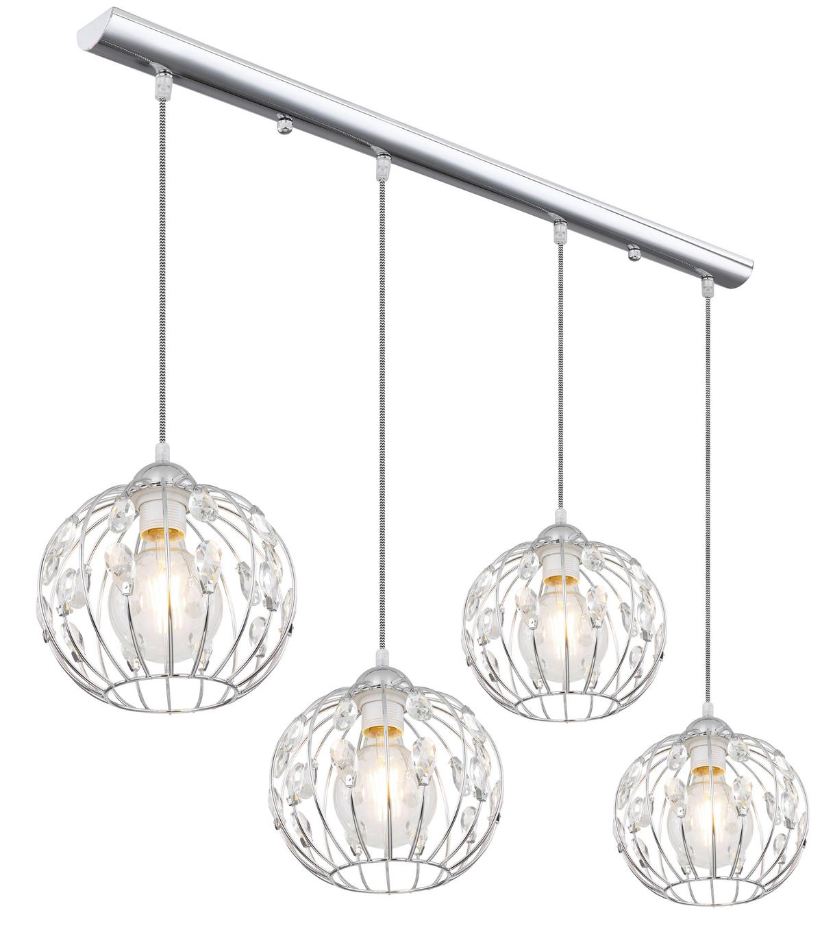 Hängeleuchte Kristall H: 120 cm 4-Flammig - Klar/Chromfarben, Basics, Glas/Metall (80/20/120cm) - Globo