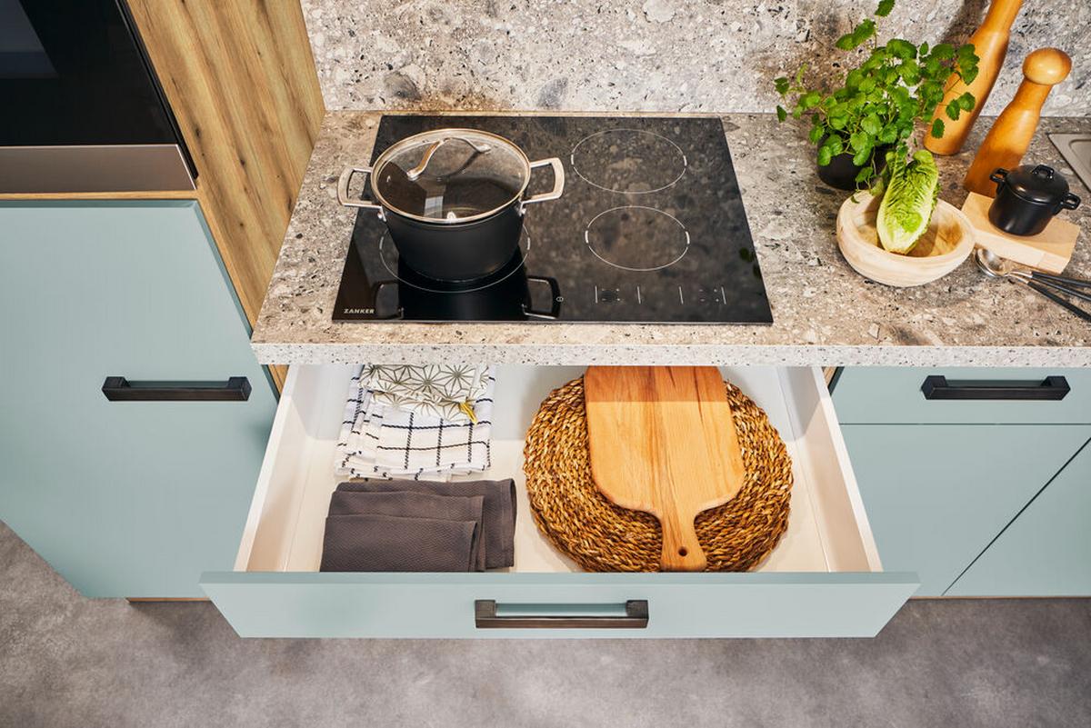 Einbauküche Pn 100 Frei Planbar - Blau/Eichefarben, Holzwerkstoff - Pino