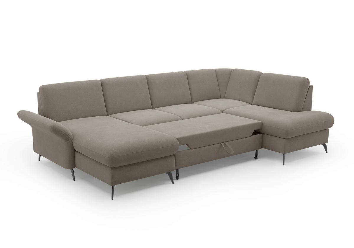 Wohnlandschaft Rochelle Schlammfarben U: 164x314x195cm - Schlammfarben/Schwarz, KONVENTIONELL, Textil (164/314/195cm) - Sit & More