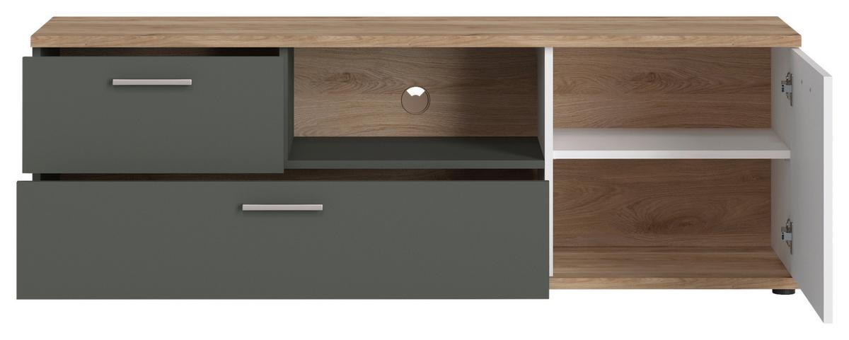 Komoda pod televizi TWENTY dekor bílá/grafit/dub - bílá/barvy dubu, Moderní, kompozitní dřevo/plast (150/50,8/40cm) - Modern Living