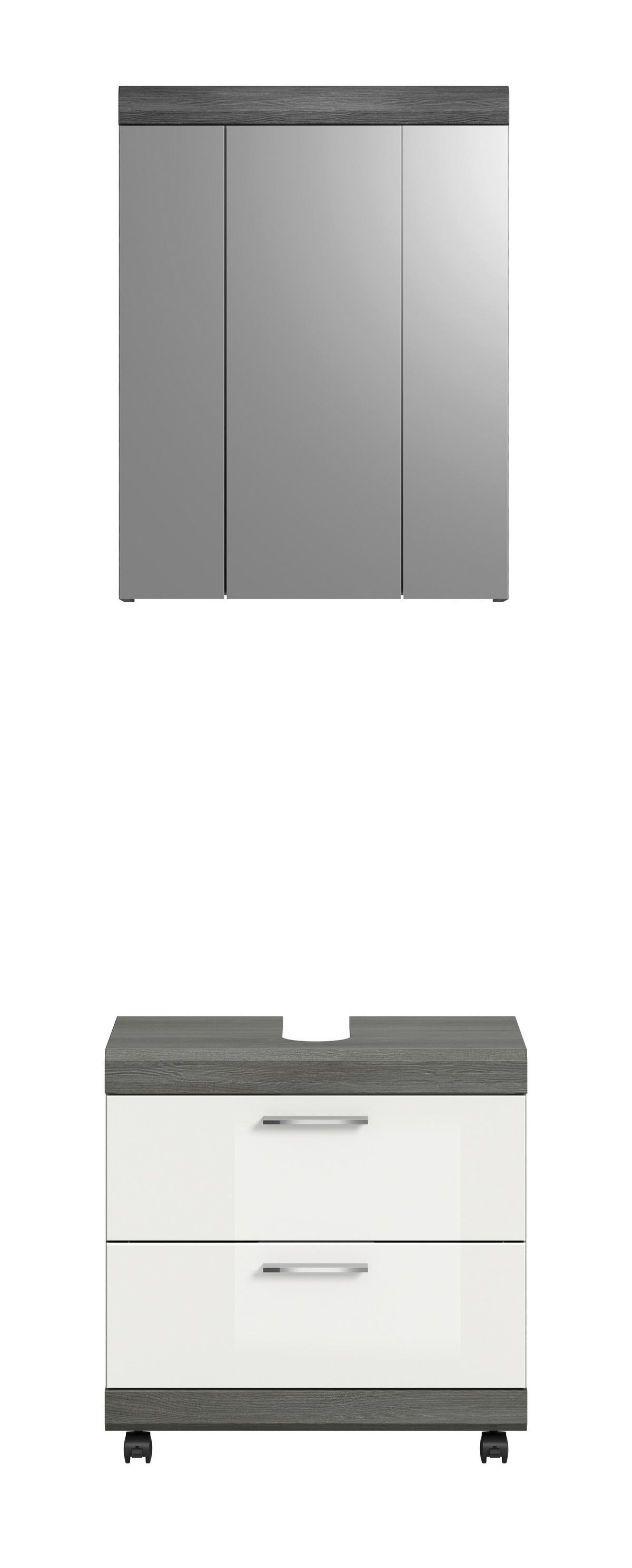 BADEZIMMER Scout Grau/Weiß HG B: 60cm - Weiß Hochglanz/Schwarz, Trend, Glas/Holzwerkstoff (60cm) - MID.YOU