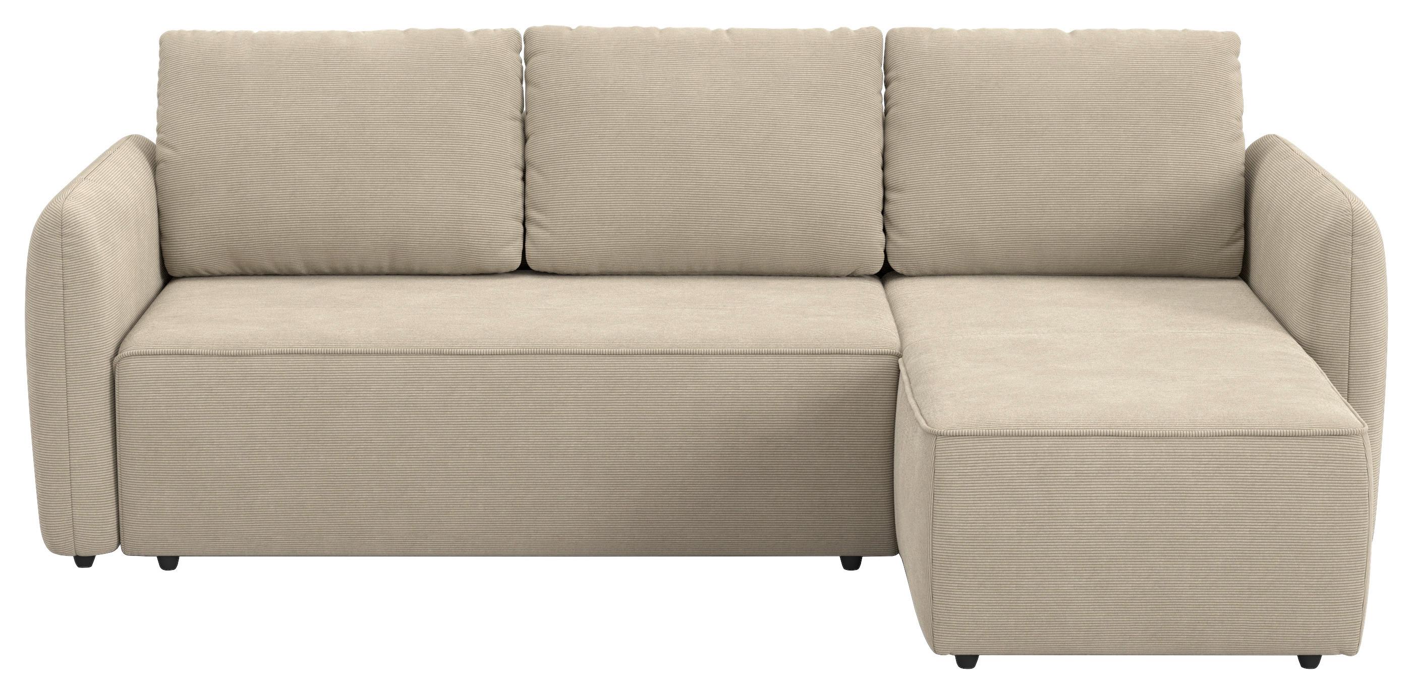 Ecksofa mit Bettfunktion Flow Cord braun, B: 239cm - Hellbraun/Schwarz, Trend, Textil (239/170cm) - MID.YOU