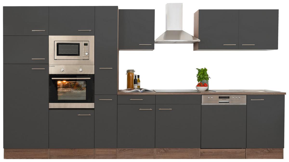 Küchenzeile ohne Geräte B: 370 cm Grau/Eiche Dekor - Eichefarben/Grau, Basics, Holzwerkstoff (370cm) - Respekta