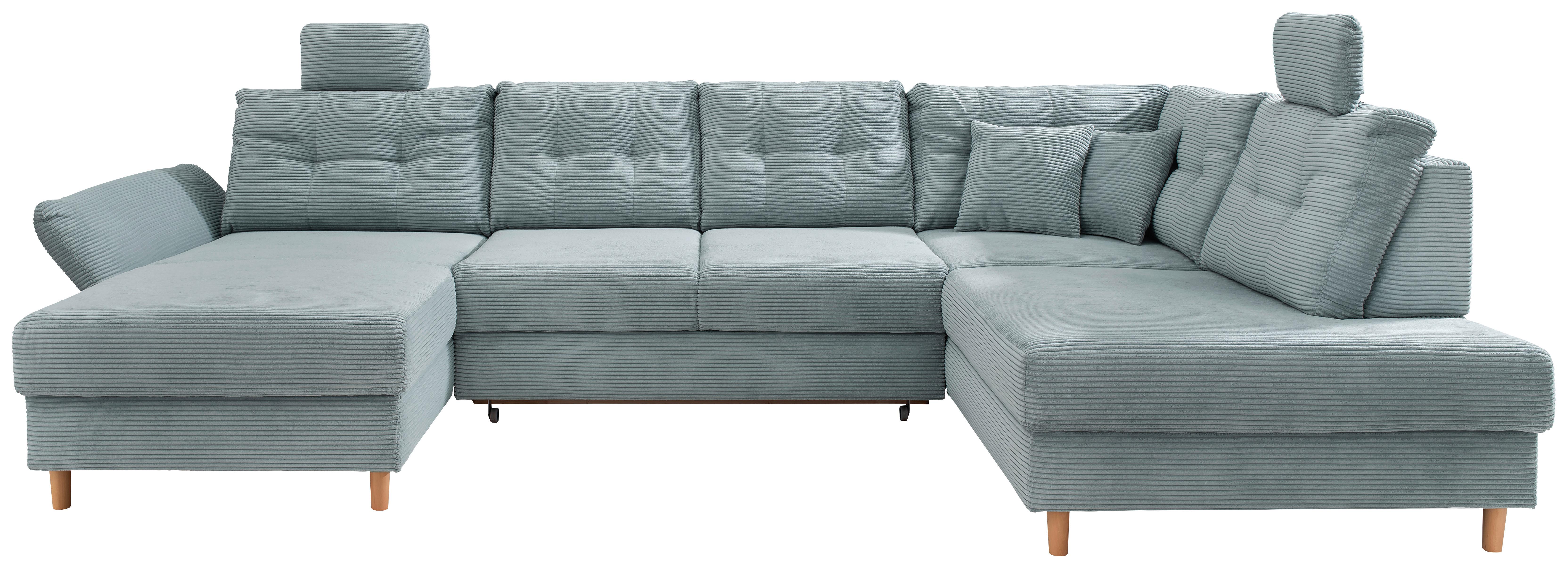 Wohnlandschaft mit Schlaffunktion, Hellblau - Naturfarben/Hellblau, MODERN, Textil (176/338-352/206cm) - Livetastic