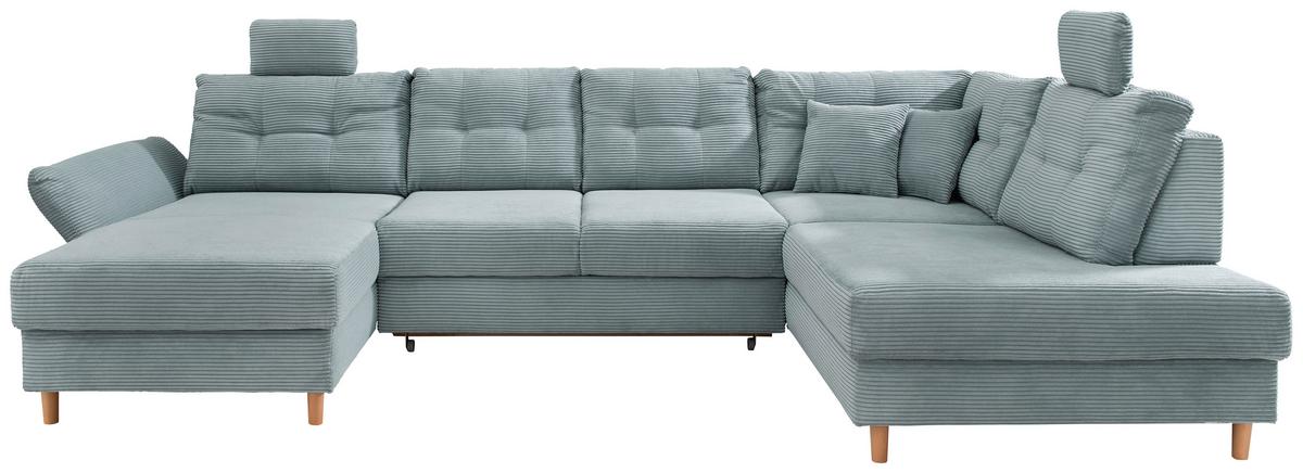 Wohnlandschaft mit Schlaffunktion, Hellblau - Naturfarben/Hellblau, MODERN, Textil (176/338-352/206cm) - Livetastic