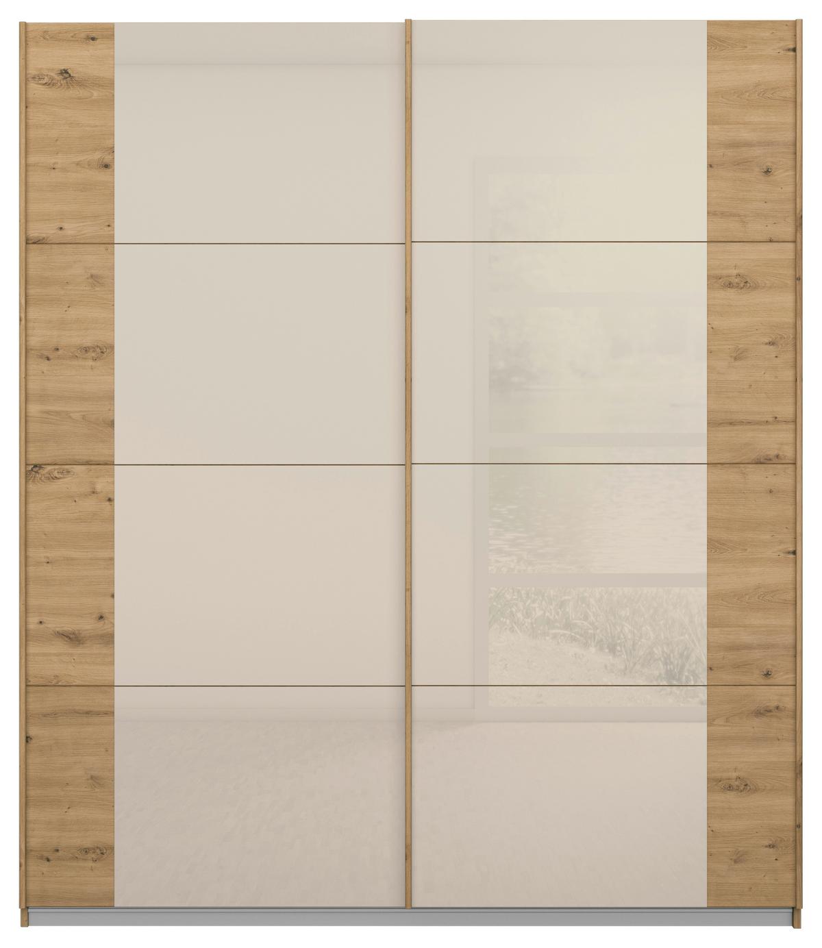 Schwebetürenschrank Artemis B: 181 Cm Champagner/eiche - Champagner/Eiche Artisan, MODERN, Glas/Holzwerkstoff (181/210/62cm) - Rauch Möbel