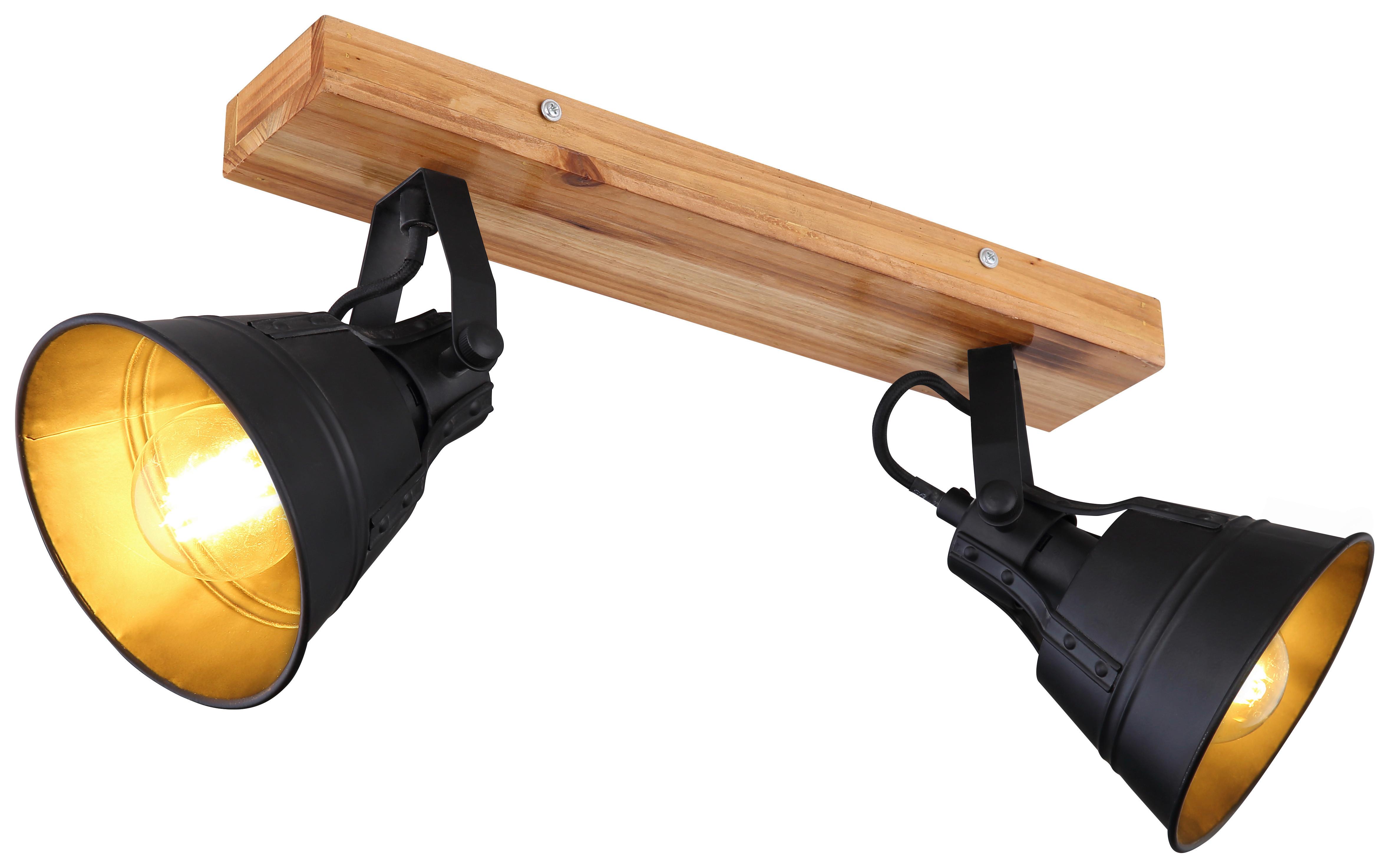 Strahler Günther 2-flammig Verstellbar L: 38 Cm - Goldfarben/Schwarz, Natur, Holz/Metall (38/24cm) - Globo