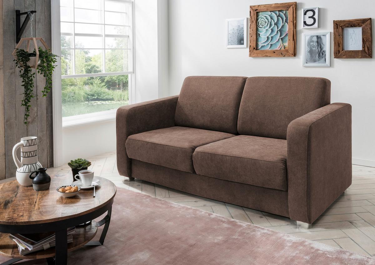 SCHLAFSOFA Mia Braun B: 159 cm - Chromfarben/Braun, Design, Textil (159/88/87cm) - Livetastic
