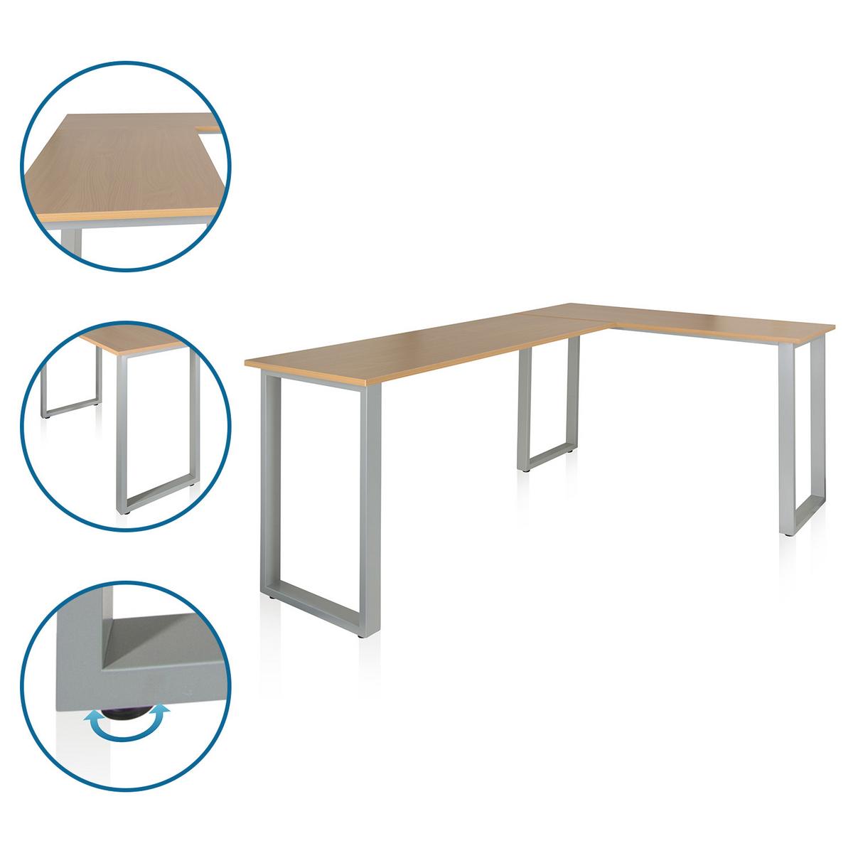 Eckschreibtisch B: 120 cm Workspace Basic - Silberfarben/Buchefarben, Basics, Holzwerkstoff/Metall (165/120/75cm) - MID.YOU