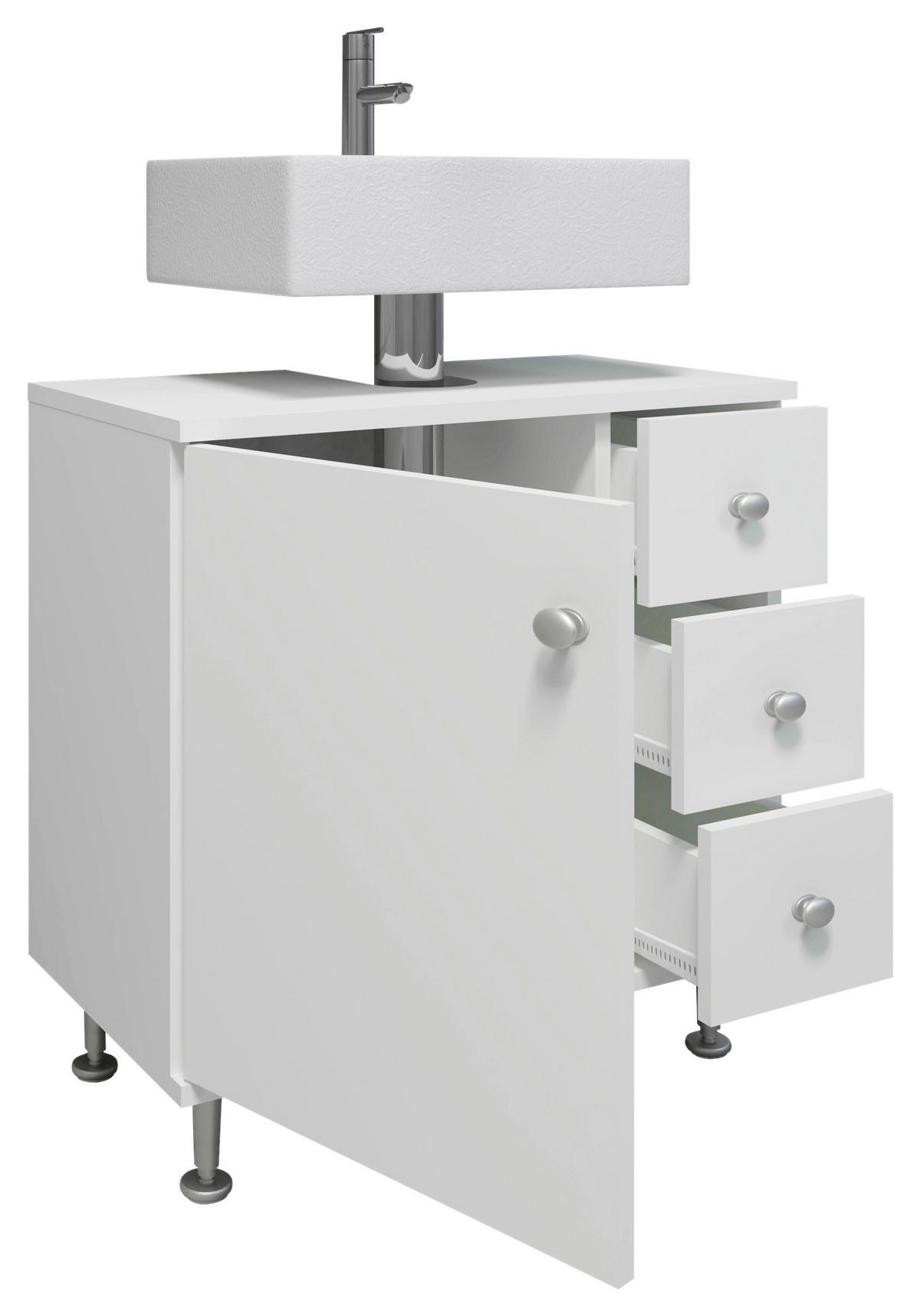 Waschbeckenunterschrank Nilosi M - Silberfarben/Weiß, MODERN, Holzwerkstoff (60/61/33cm) - MID.YOU