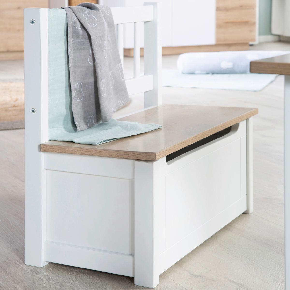 TRUHLOVÁ LAVICE WOODY - bílá/světle hnědá, kompozitní dřevo (56/53/28cm)