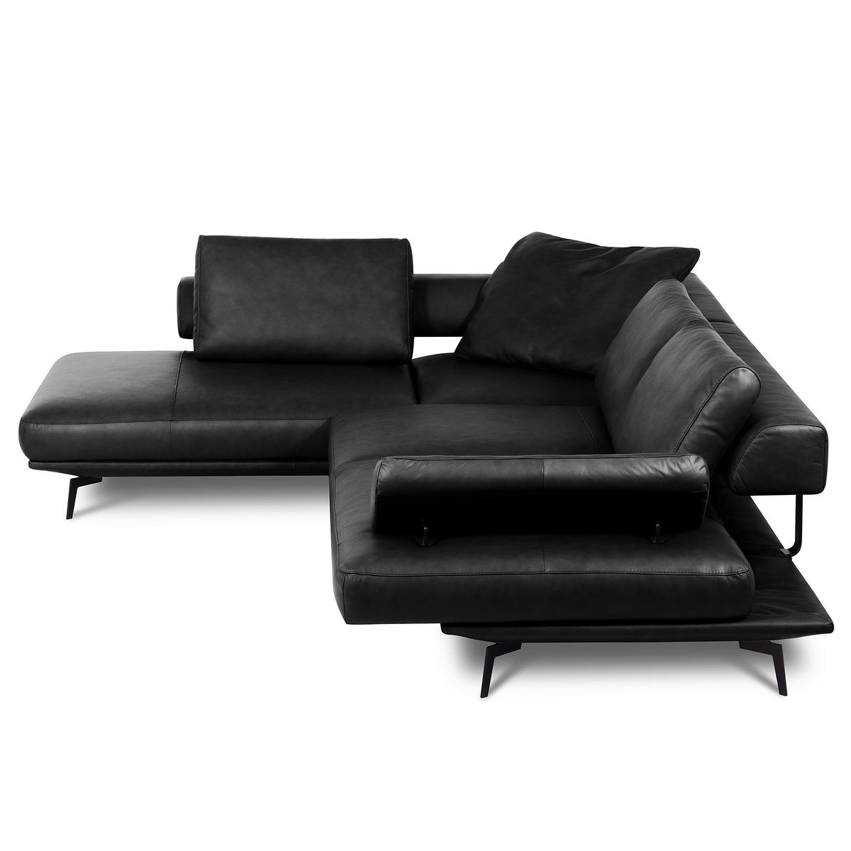 Ecksofa Como Echtleder Schwarz 237x306 - Schwarz/Grau, Design, Leder (237/306cm) - Livetastic