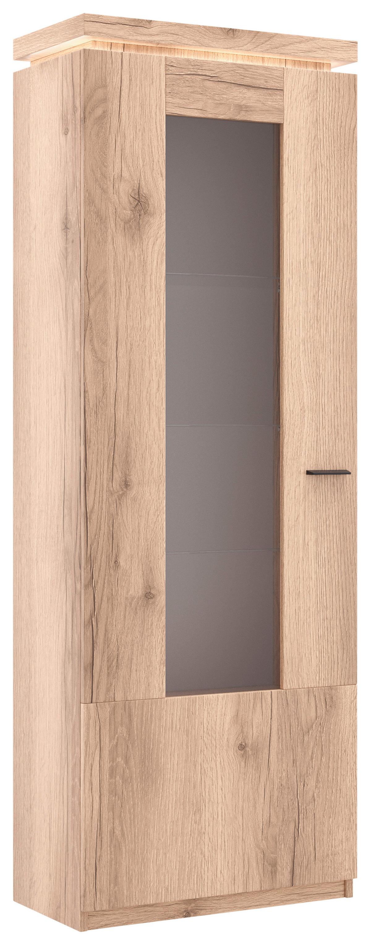 Vitrine Vancouver B: 70 cm Mit Beleuchtung Eiche Dekor - Eichefarben, MODERN, Glas/Holzwerkstoff (70/198/38cm)