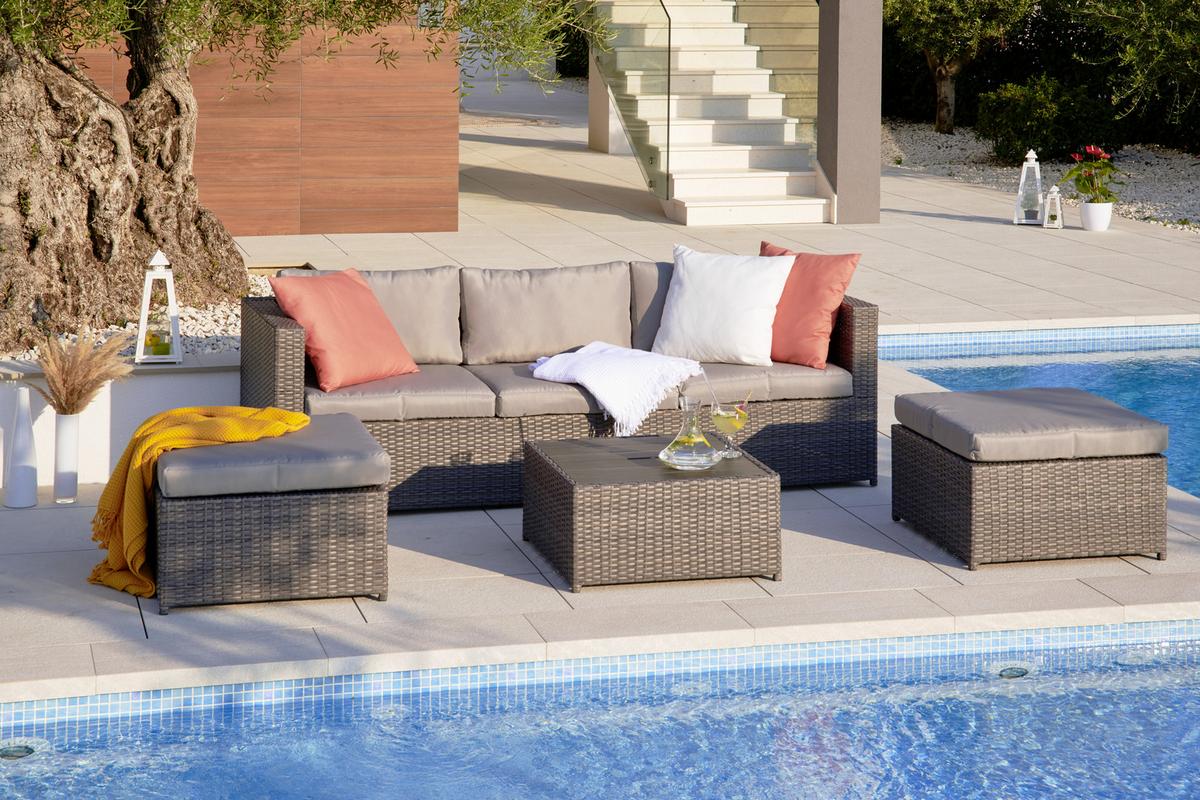 TERASOVÁ SEDACÍ SOUPRAVA CORUNA - světle šedá/tmavě šedá, Moderní, kov/textil - Modern Living