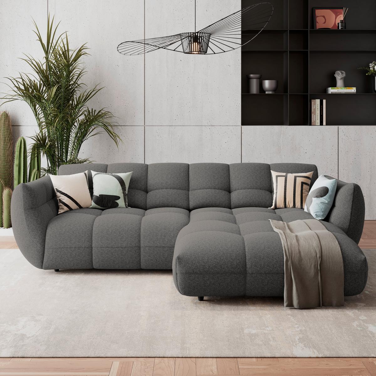 Ecksofa Panda Chenille grau, 280x178cm - Schwarz/Grau, Trend, Textil (280/178cm)